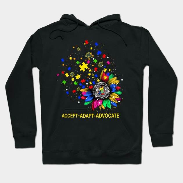 Accept Adapt Advocate Sunflower Autism Awareness Hoodie by Magazine